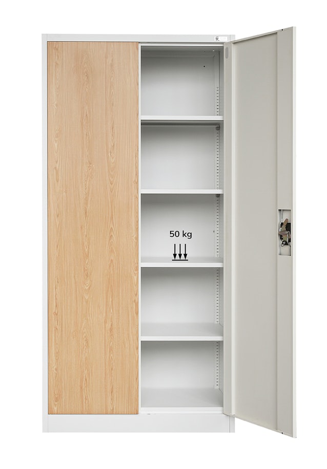  JAN NOWAK Eco Design model JAN biurowa szafa metalowa: biała/dąb sonoma