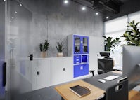 JAN NOWAK model FILIP biurowa szafa metalowa z sejfem na akta i dokumenty: szaro-niebieska