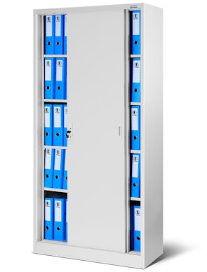JAN NOWAK model KUBA biurowa szafa metalowa z drzwiami przesuwnymi: szara